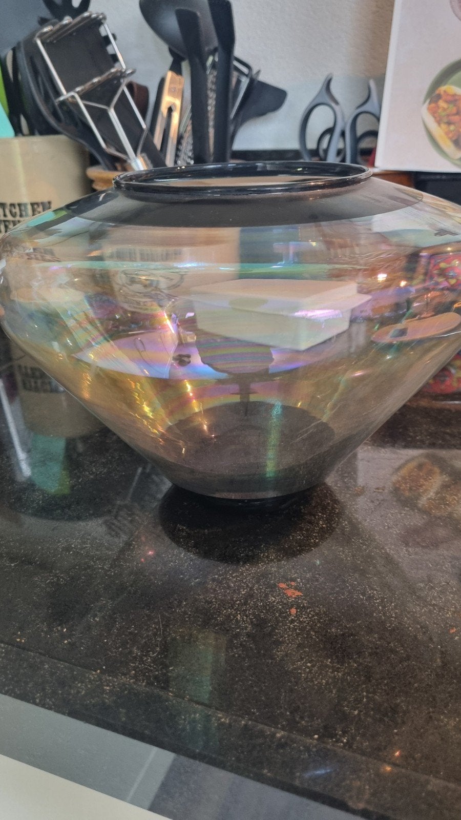 vintage la Mediterranea vaas iriserend glas, Ophalen, Gebruikt, Glas