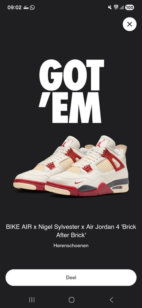Nike Air Jordan 4 Brick after Brick 42,5, Overige kleuren, Nike, Nieuw, Ophalen of Verzenden