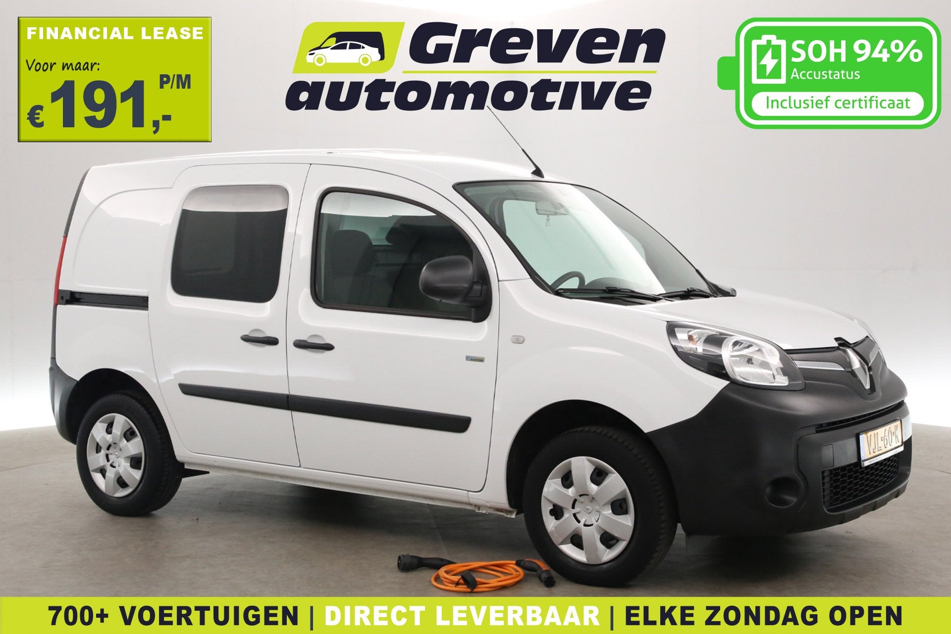 Renault Kangoo Z.E. 33kWh | Koopaccu | SOH 94% | Airco | Cru, Auto's, Stof, Gebruikt, 375 kg, Wit