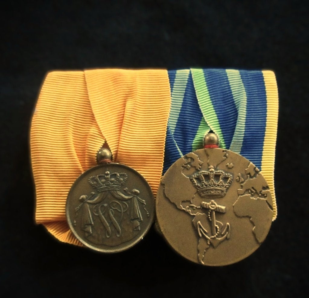 Medaillespange, Trouwe Dienstmedaille en Marinemedaille., Verzenden, Marine, Nederland, Lintje, Medaille of Wings