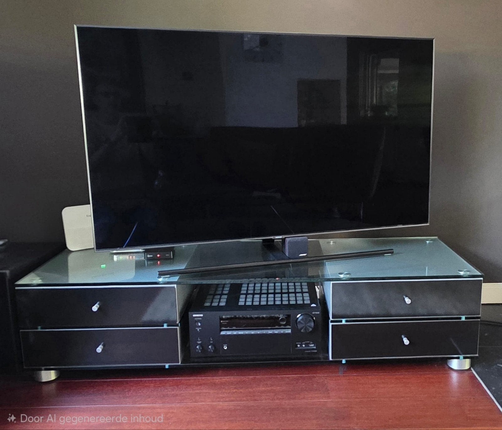 Design TV audiomeubel, zwart hoogglans en is van glas, Ophalen, Gebruikt, Design, 150 tot 200 cm