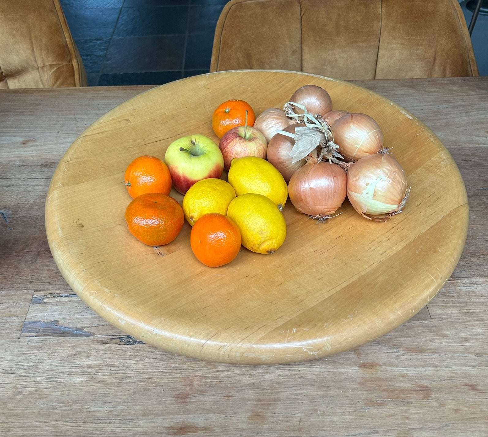 Grote houten schaal Ø 47 cm, Gebruikt, Schaal, Ophalen of Verzenden, Onbekend
