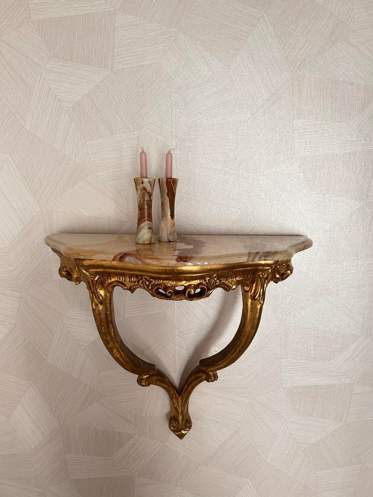 Gouden console met marmeren blad, Ophalen of Verzenden