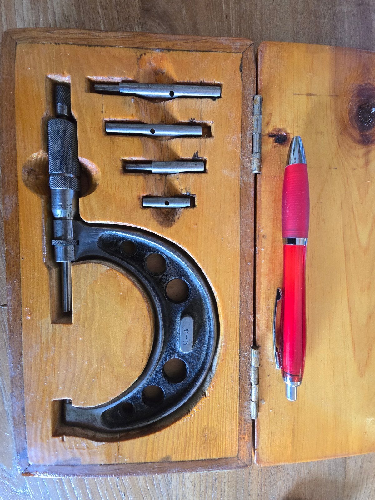 Micrometer met kalibers in houten kist - Zeer goede staat, Ophalen of Verzenden