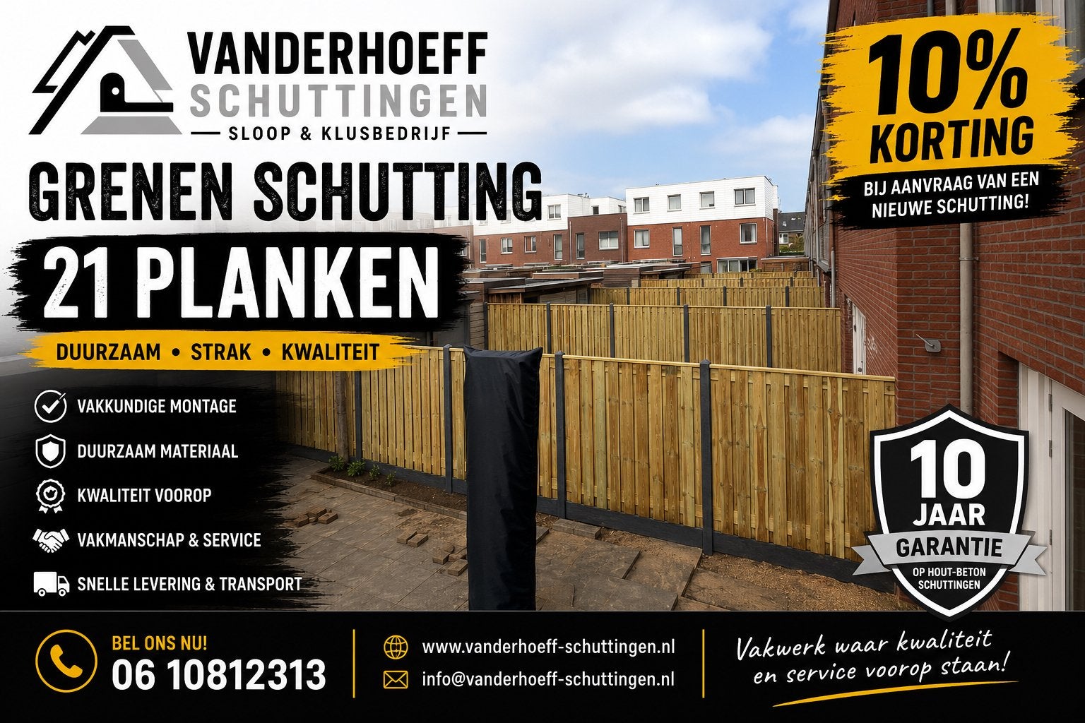Hout beton schutting v.a €100,- pm incl montage & matrialen, 1 tot 2 meter, Verzenden, 6 meter of meer, Nieuw