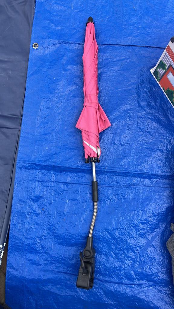 Kinderwagen parasol roze en grijs, Ophalen of Verzenden, Gebruikt, Roze