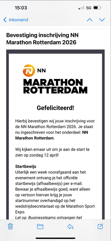 Startbewijs NN marathon Rotterdam 2026 (startwave 2), Eén persoon, April