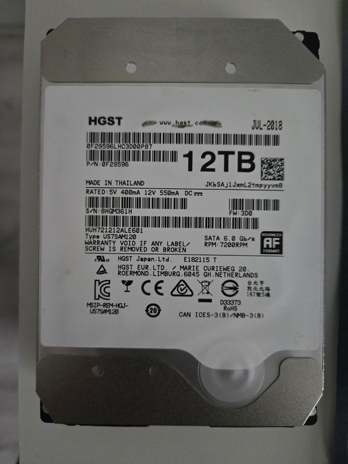 HGST 12TB SATA harde schijf 7200RPM – DEFECT – voor onderdel, Computers en Software, Intern, Hitachi, HGST, 12tb, Ophalen of Verzenden