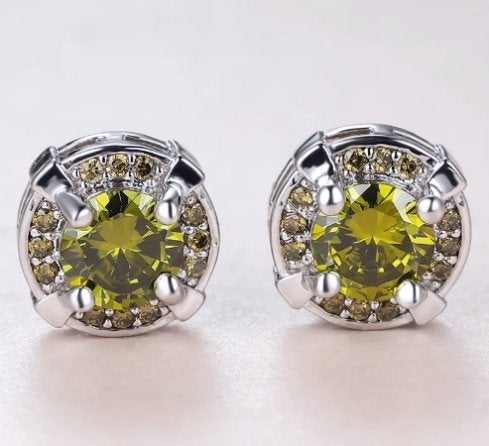925 sterling zilveren oorbellen met olijven zirkonen, Nieuw, Ophalen of Verzenden, Met edelsteen, Knopjes of Stekers