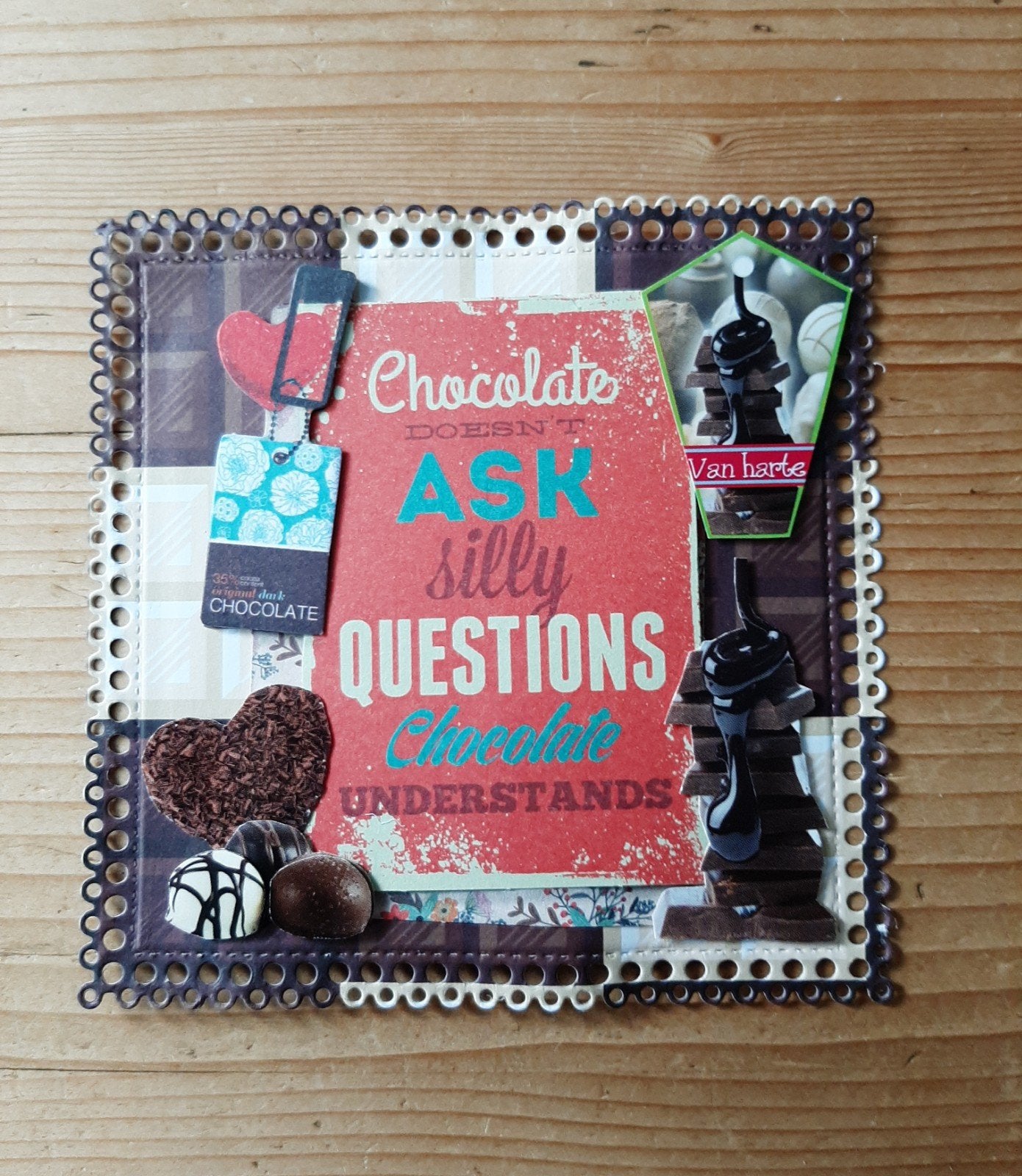 stans kaart opleg met 3d plaatje chocolade, Hobby en Vrije tijd, Kaarten | Zelf maken, Ophalen of Verzenden, Nieuw, Overige thema's