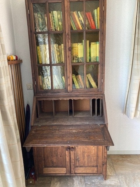 Antiek Houten Secretaire met Vitrinekast, Ophalen