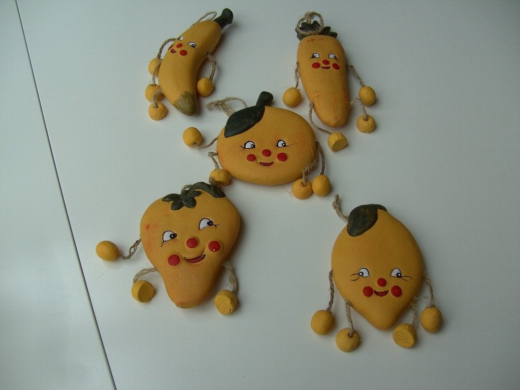 GEZELLIG KWINTET FRUIT GROENTEN 5 DELIG MUUR DECORATIE, -, Ophalen of Verzenden, -, Met ophangsysteem