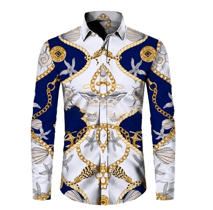Heren barok overhemd 28 / luxe gouden sjiek shirt blauw wit, Verzenden, Nieuw, Overige kleuren, Overige halswijdtes