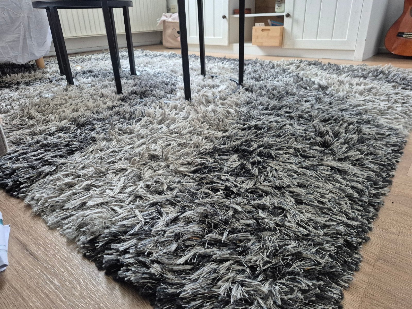 Zwart/grijs vloerkleed, 160x230 cm, hoogpolig, Ophalen, 150 tot 200 cm, 200 cm of meer, Rechthoekig