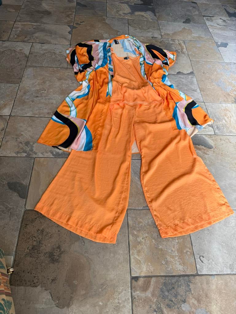 MAT Fashion set: top, broek en kimono - Maat 48, Kleding | Dames, Grote Maten, Ophalen of Verzenden, Zo goed als nieuw, Oranje