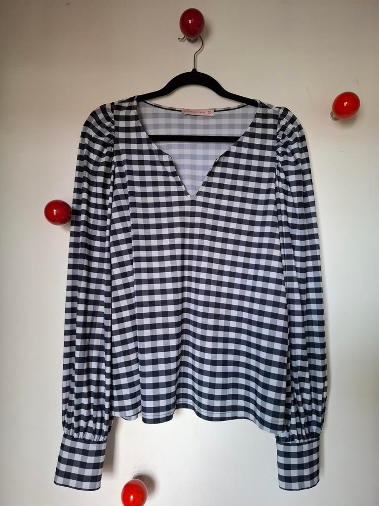 Studio Anneloes zwart-wit geruit shirt travelstof, Maat 38/40 (M), Studio Anneloes, Zwart, Ophalen of Verzenden