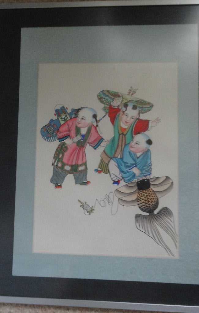 CHINESE AQUAREL VLIEGEREN, ZOTJES * In Lijst *, Antiek en Kunst, Verzenden