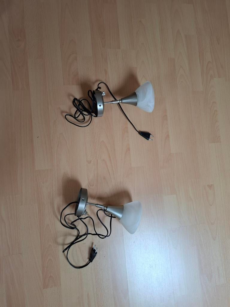 2x Buigbare Wandlampjes - Zilverkleurig met Matglas, Ophalen, Gebruikt, Modern