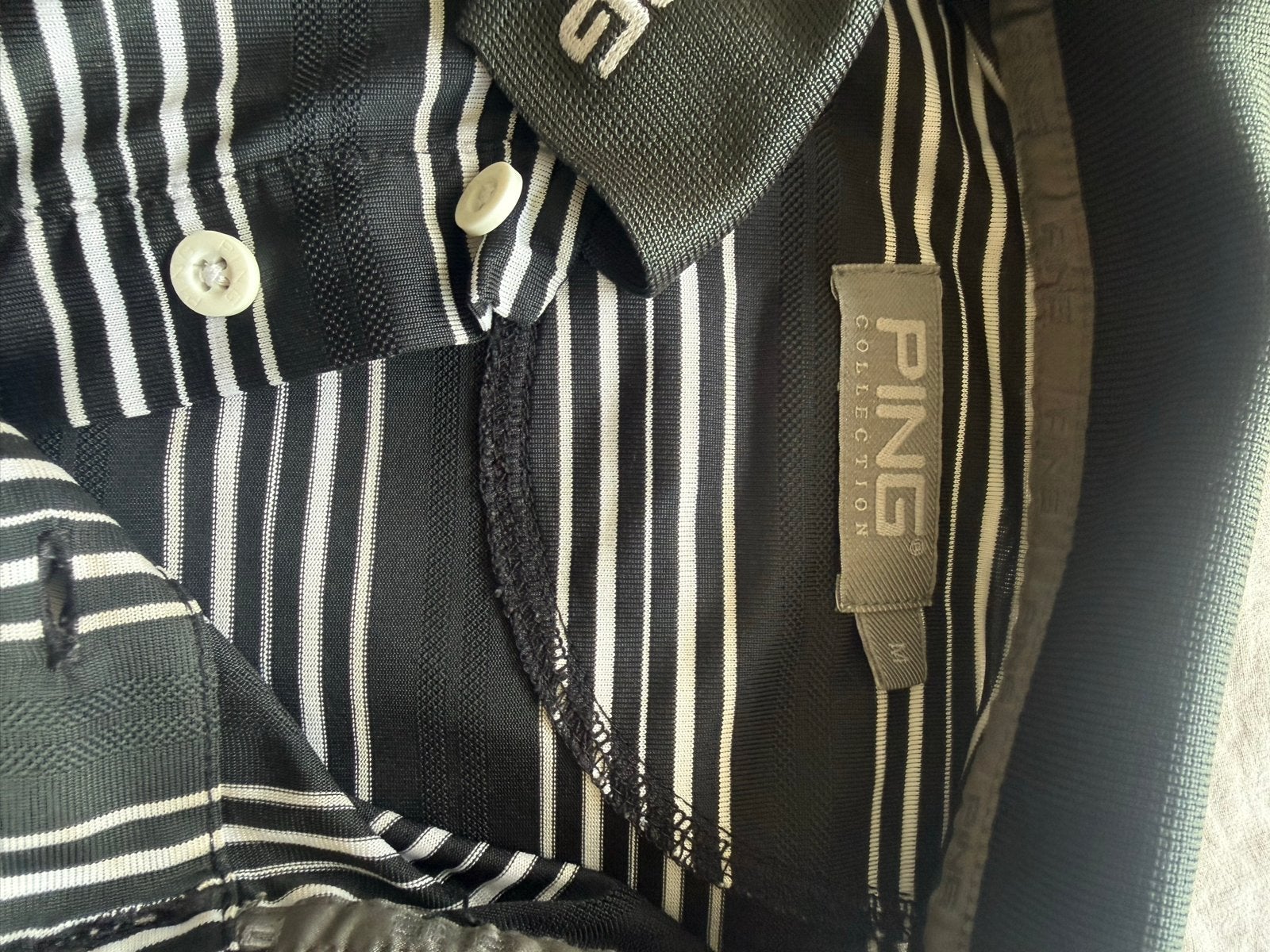 PING Collection Polo Shirt - Zwart/Wit Gestreept Maat M, Ophalen of Verzenden, Gedragen, Maat 48/50 (M), Zwart