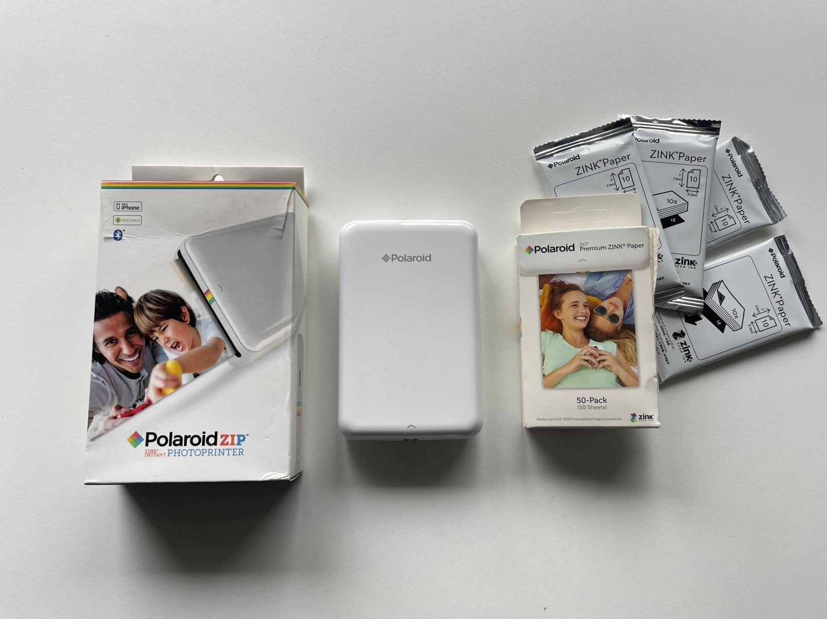 Polaroid ZIP Fotoprinter Defect + 90 Foto Vellen ZINK Paper, Ophalen of Verzenden, Niet werkend, Fotoprinter