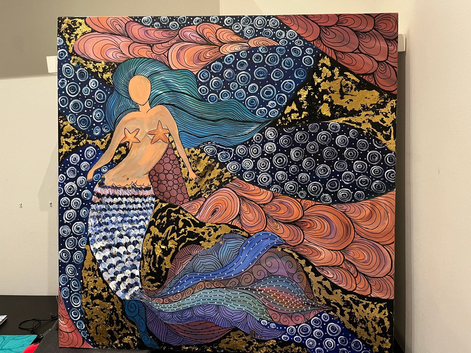 Schilderij Zeemeermin met levendige kleuren, Ophalen, Acrylverf, Doek, Expressionistisch