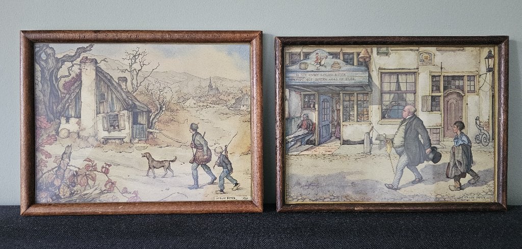 2 OUDE BROCANTE INGELIJSTE "ANTON PIECK 1939" PRENTEN, Gebruikt, Ophalen of Verzenden, Voor 1940, Prent