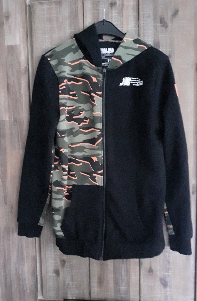 DOWNLOAD Hoodie met camouflageprint en rits maat 182, Zwart, Zo goed als nieuw, Maat 46 (S) of kleiner, DOWNLOAD