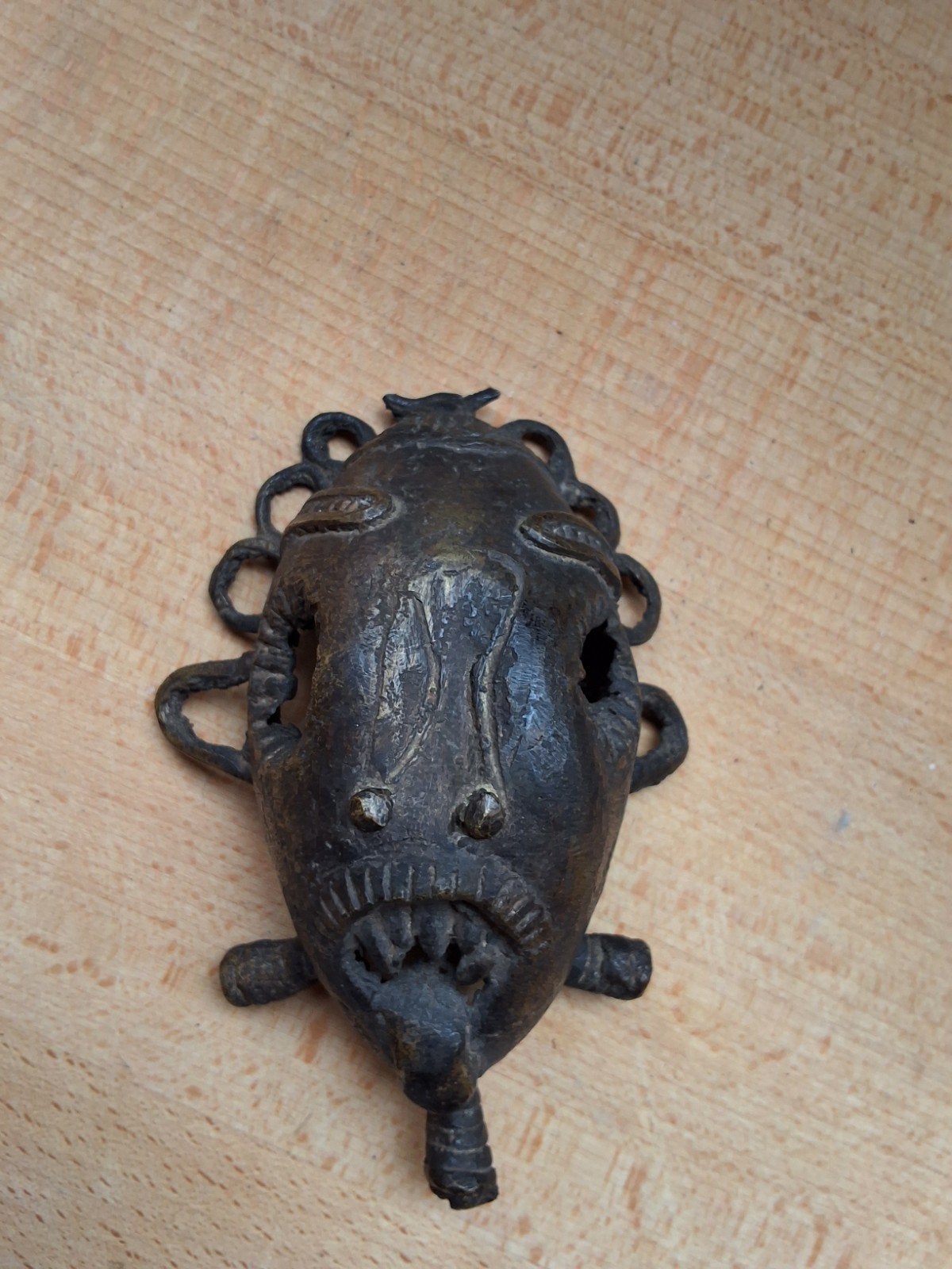 Antiek Afrikaans Bronzen Masker - Uniek Kunstwerk, Handgemaakt, Bruin, Afrika, Masker