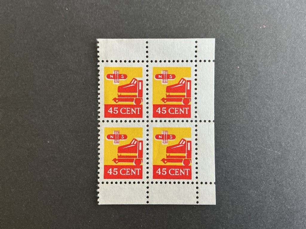 Treinbrief zegels blokje van vier 45 cent, Verzenden, Na 1940, Postfris
