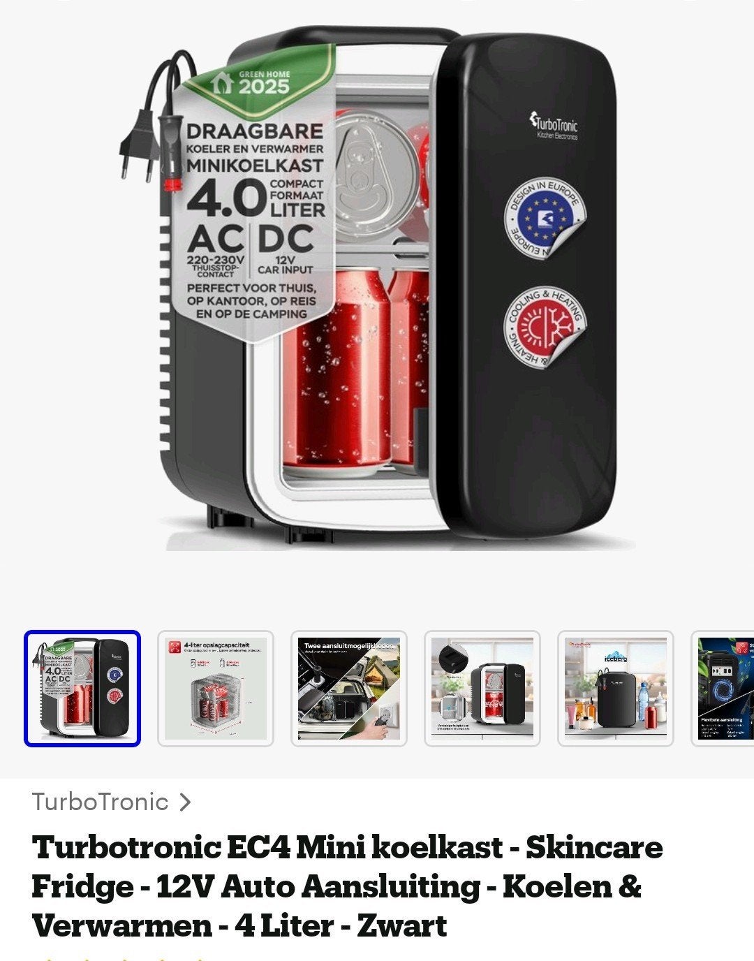Nieuwe TurboTronic mini koelkast/Fridge/skincare/verwarmer, Zonder vriesvak, Nieuw, Ophalen of Verzenden, Minder dan 75 liter