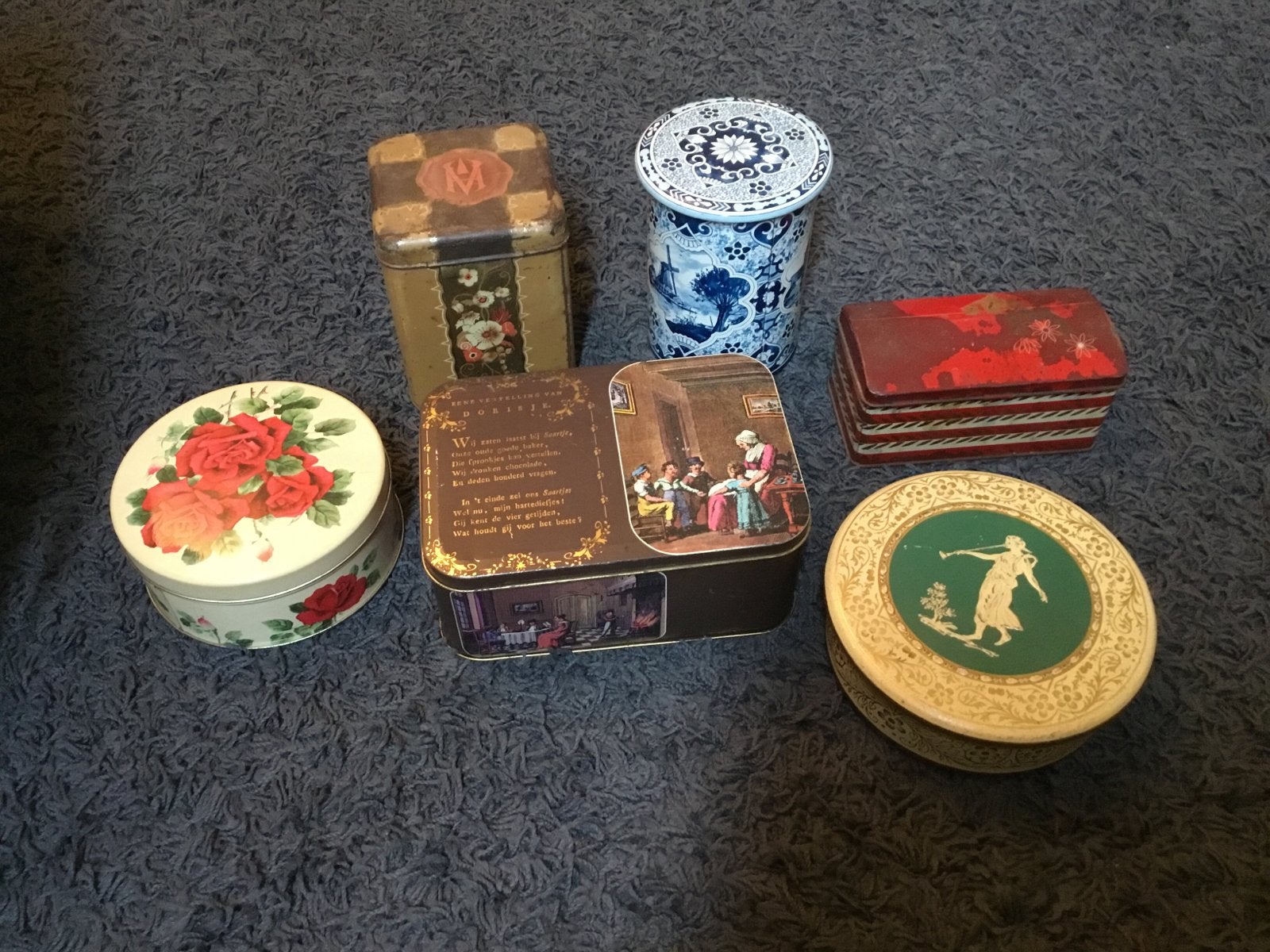 Set van 6 Vintage Decoratieve Blikken Dozen, Ophalen of Verzenden