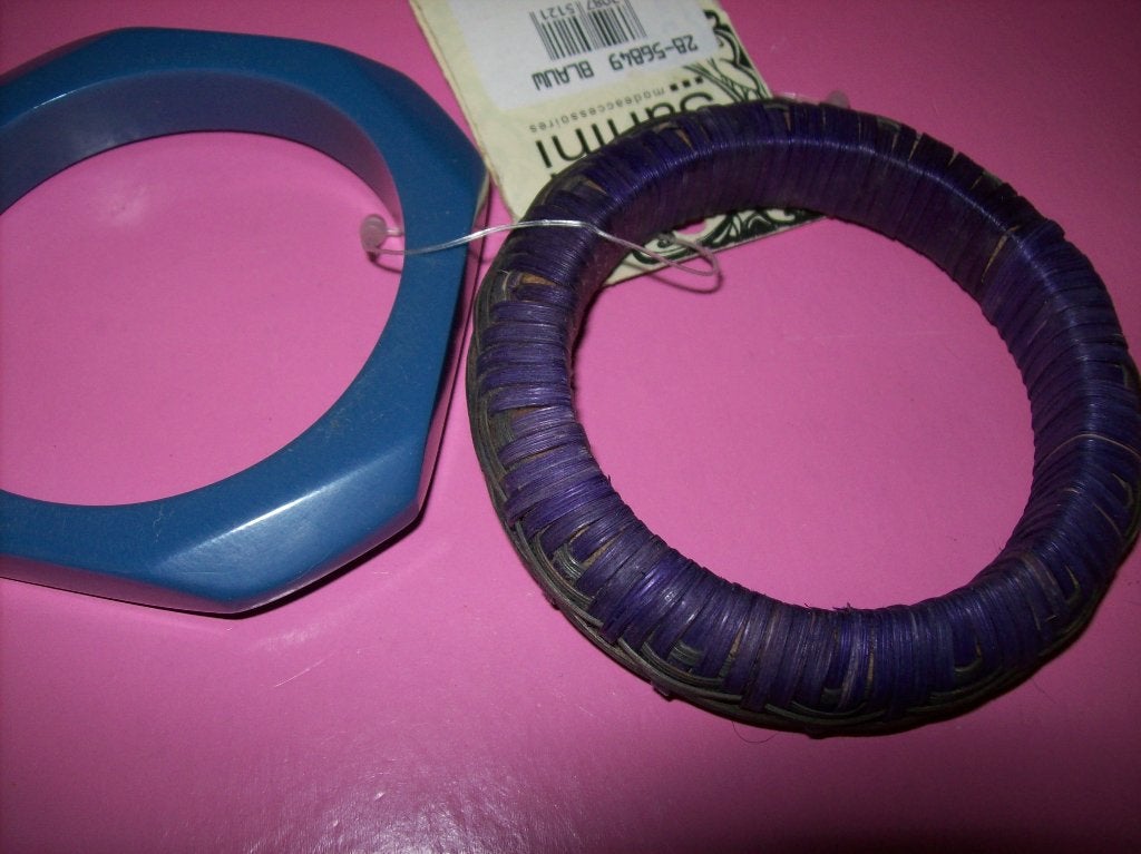 Armband set Blauw Kunststof eentje opwonden met raffia, Sieraden, Tassen en Uiterlijk, Armbanden, Verzenden, Nieuw, Blauw, Kunststof of Plastic