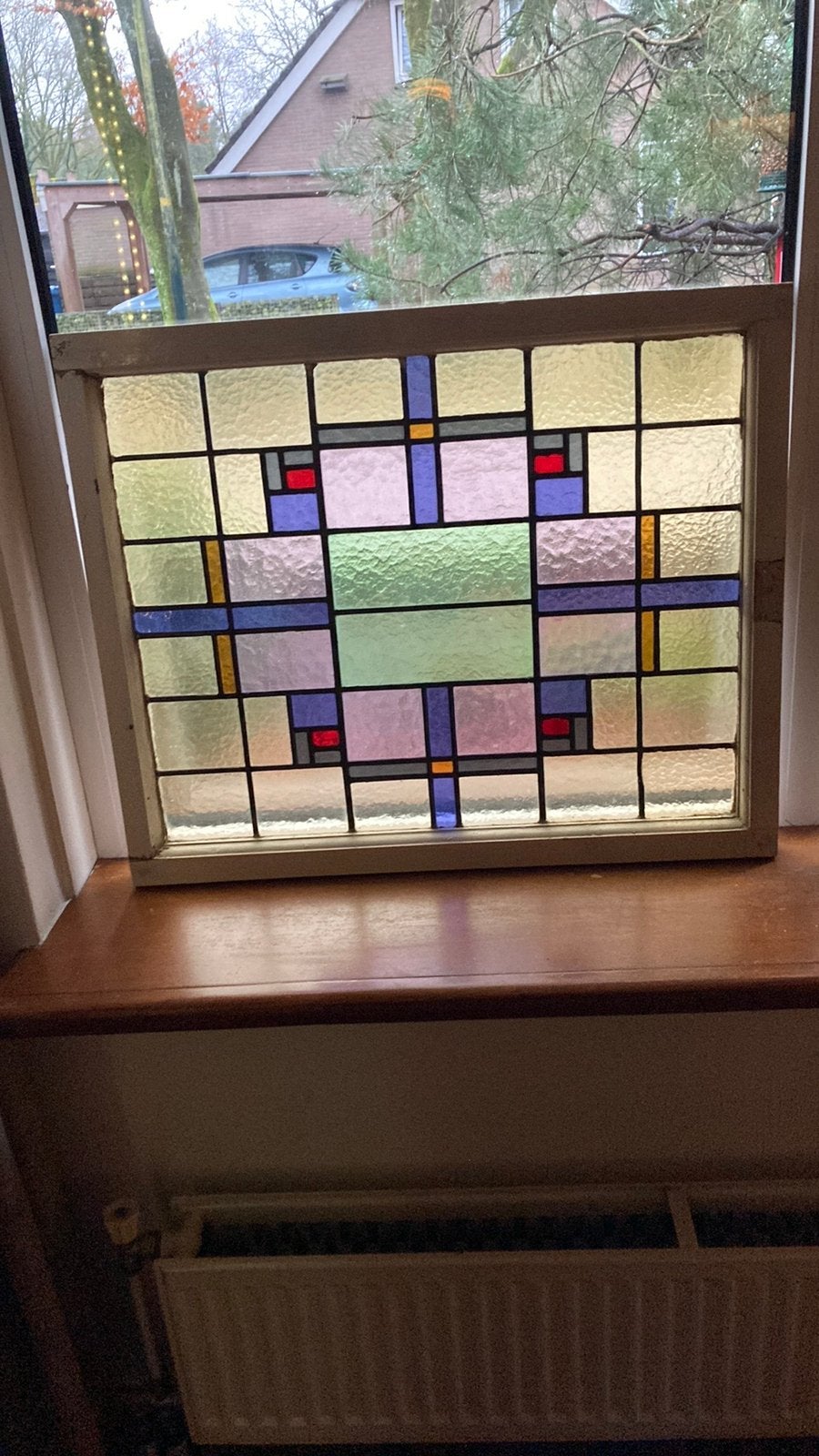 Prachtig antiek amsterdamse school glas in lood raam, Doe-het-zelf en Verbouw, Glas en Ramen, Ophalen, Gevelraam of Ruit, Zo goed als nieuw