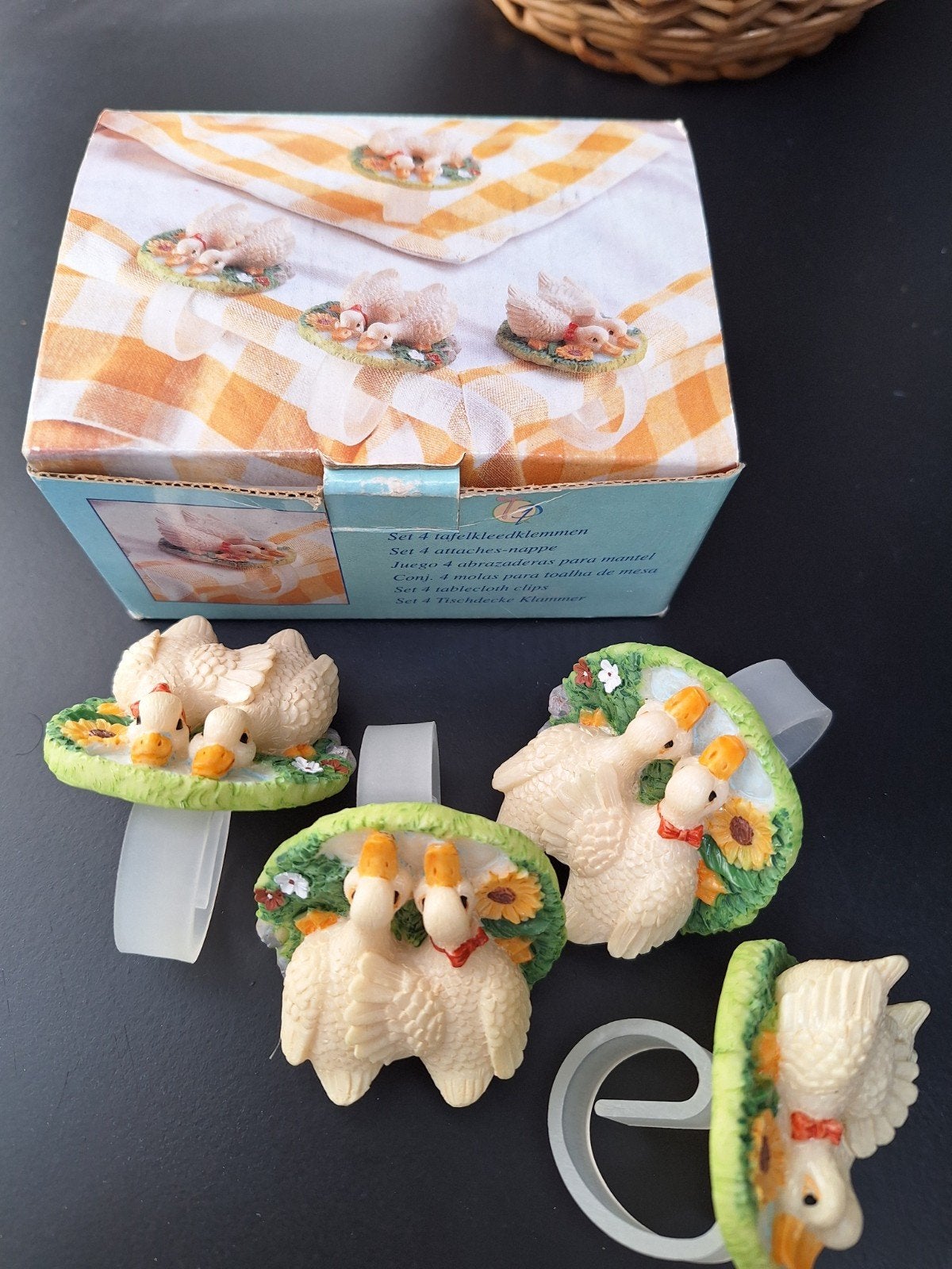 Set van 4 tafelkleedklemmen met eenden en kuikens, Meerkleurig, Nieuw, Kunststof, Ophalen of Verzenden