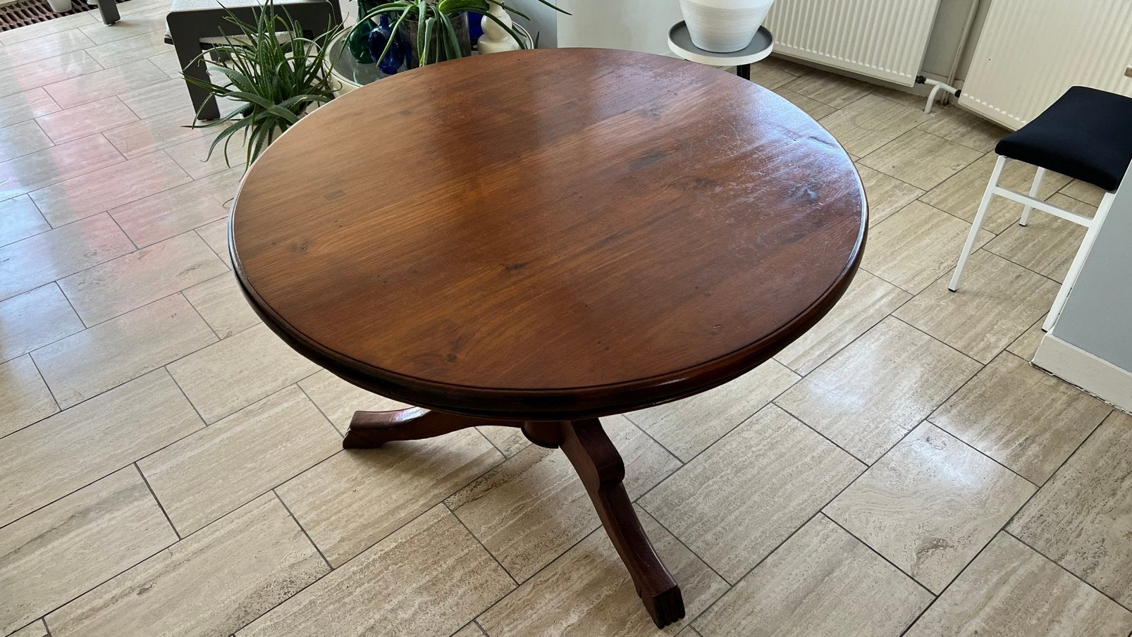 Ronde kersenhouten tafel 120cm kolompoot klassiek antiek, Ophalen