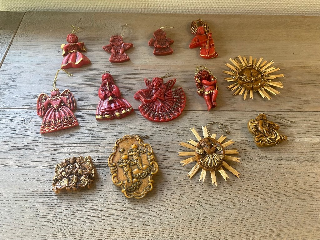 Vintage wassen kerstversiering Beieren - 13 stuks, Diversen, Kerst, Ophalen of Verzenden, Zo goed als nieuw