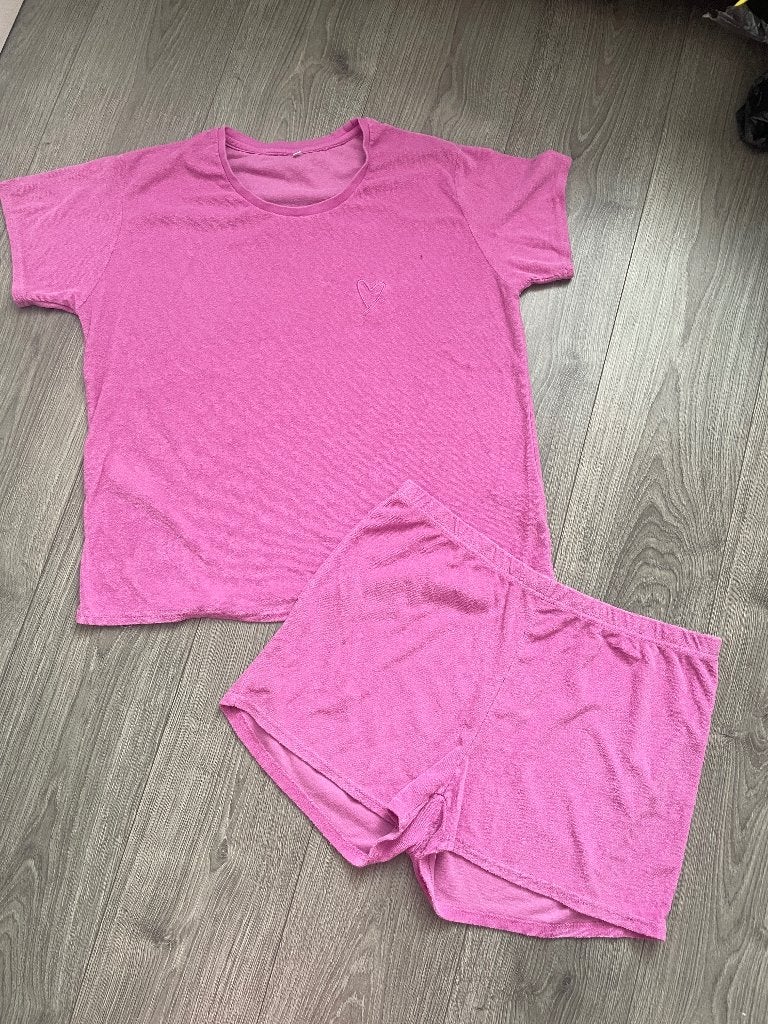 Oudroze co-ord set badstof shirt en short huispak maat XL, Zeeman, Maat 46/48 (XL) of groter, Ophalen of Verzenden, Zo goed als nieuw