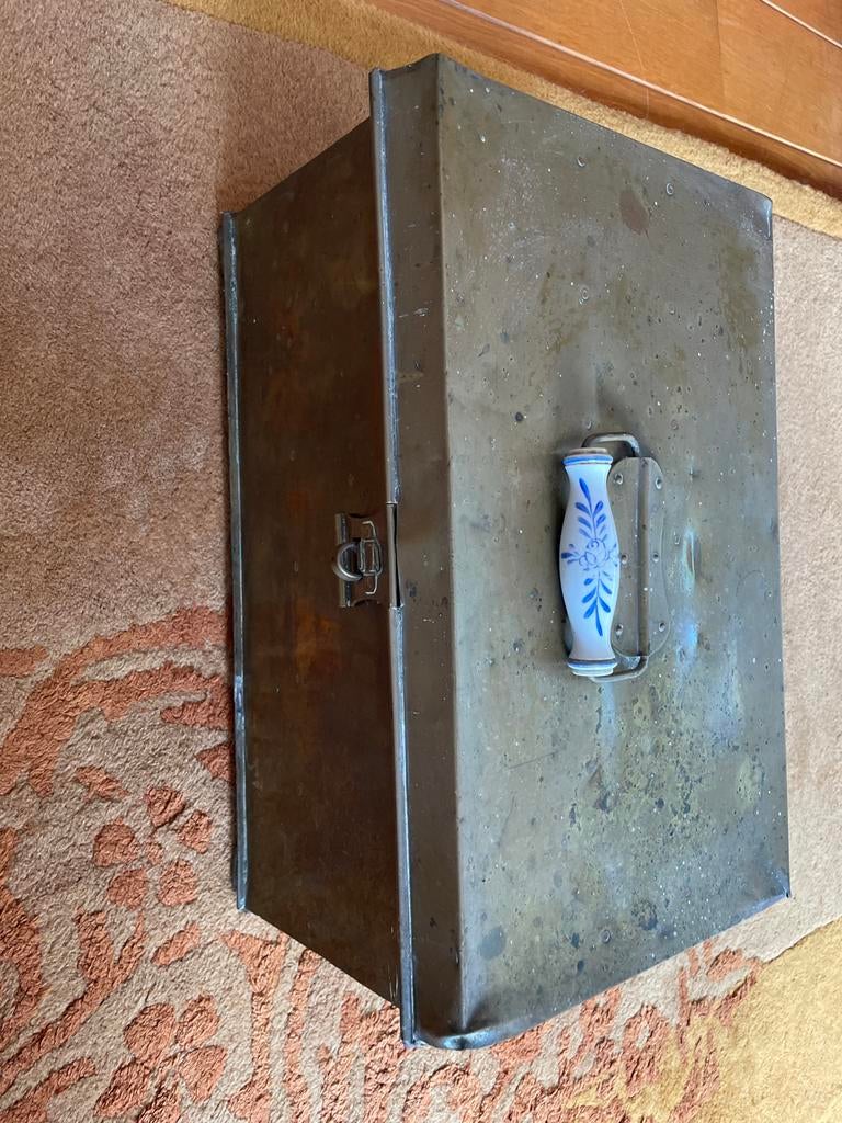 Antieke Koperen Stoof met Porseleinen Handvat, Antiek en Kunst, Ophalen of Verzenden, Koper