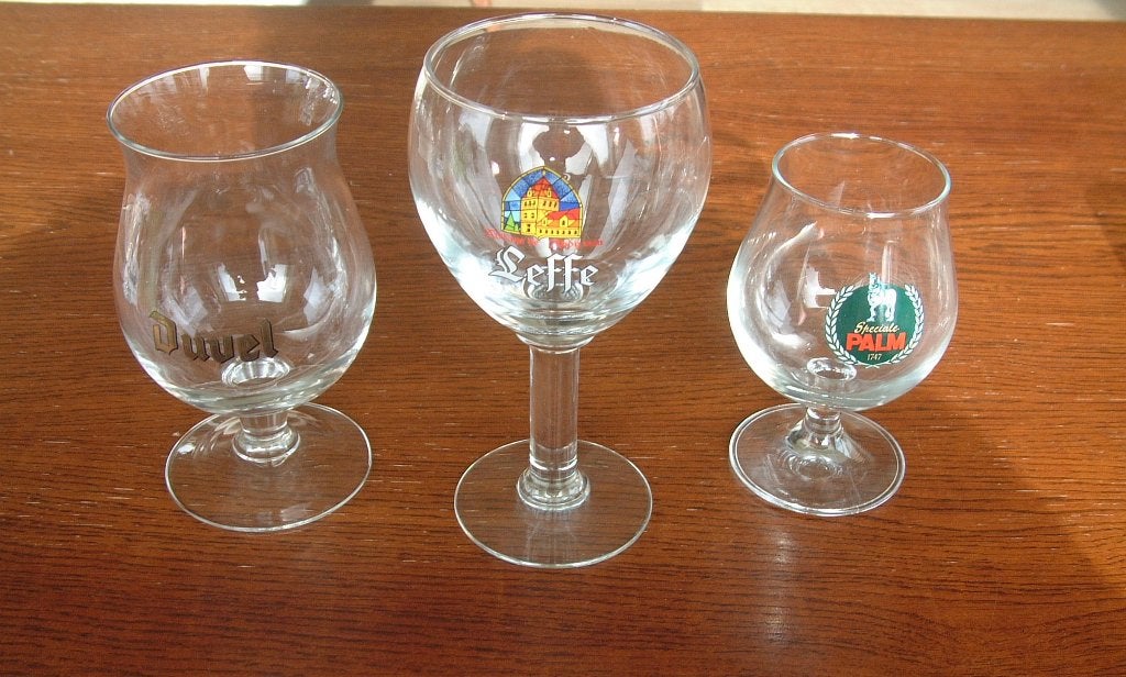 3 gave bierglazen Leffe -Palm Duvel, Verzamelen, Biermerken, Ophalen of Verzenden, Zo goed als nieuw, Glas of Glazen, Duvel