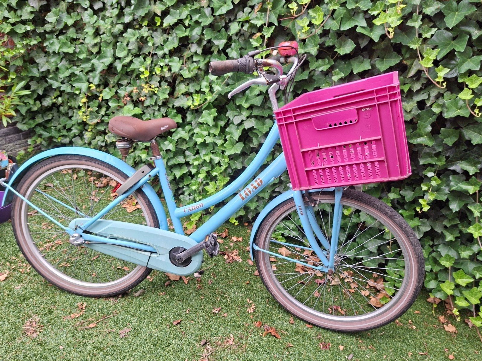 Leuke  licht blauwe Load Cargo fiets met roze krat, 26 inch, Terugtraprem, Gebruikt, Versnellingen, Load Cargo