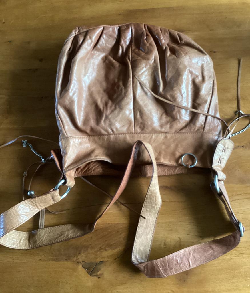 Bruine leren schoudertas BK-Y, Verzenden, Gebruikt, Bruin