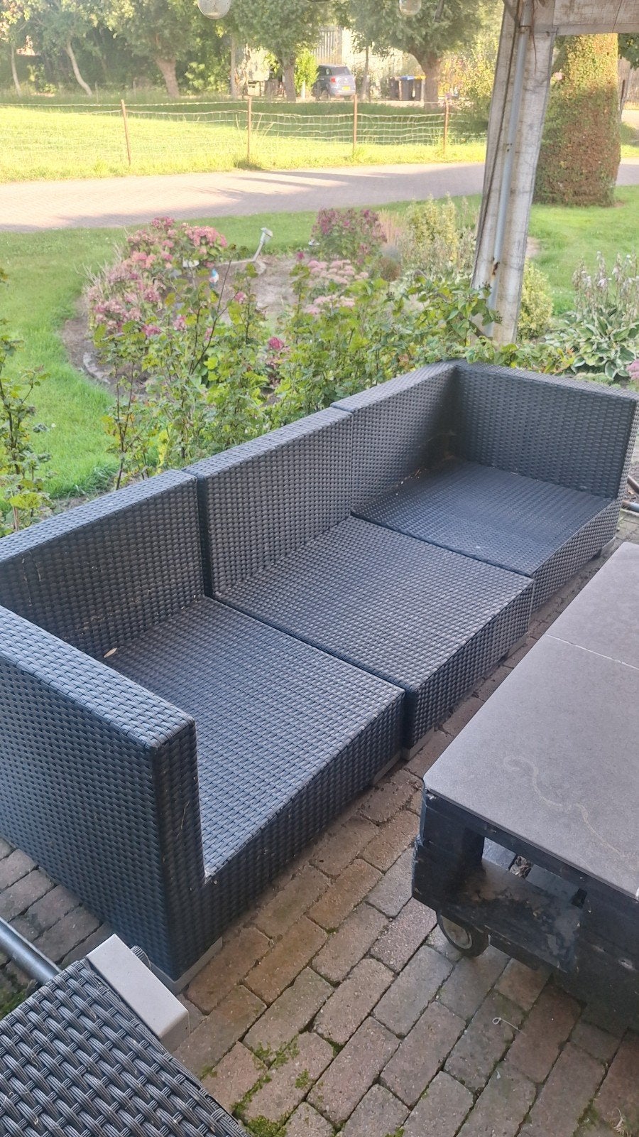 Comfortabele Wicker Loungeset - Zwart, Ophalen, 4 zitplaatsen, Gebruikt, Loungeset