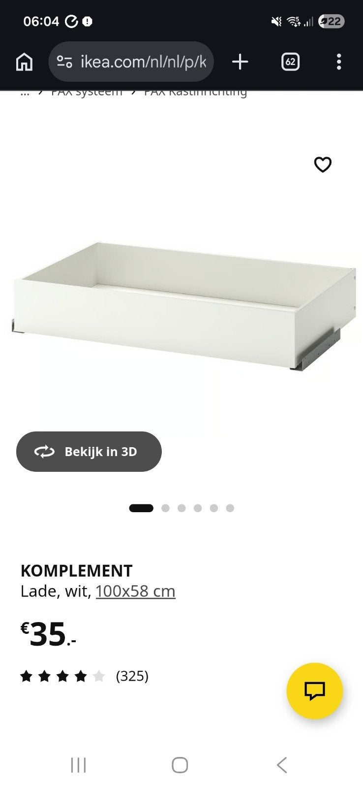 ikea pax komplement lade 1 meter nooit gebruikt, Ophalen, Nieuw, 50 tot 100 cm, Minder dan 100 cm
