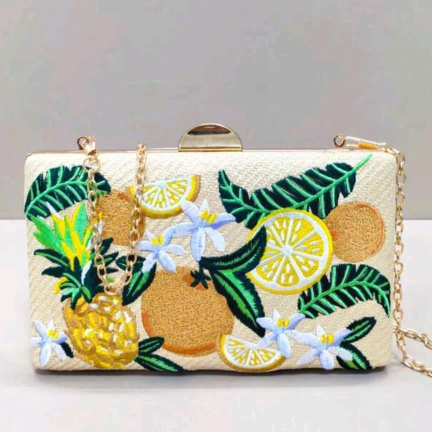 Nieuwe Avondtasje met Tropisch Fruit Borduurwerk, Ophalen, Nieuw
