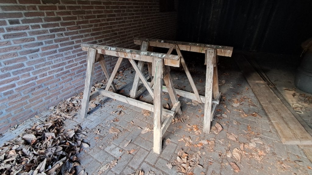 houten metselaarsschragen, Ophalen, Gebruikt
