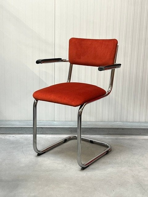Vintage sledestoel retro eetkamerstoel buisframestoel terra, Metaal, Gebruikt, Overige kleuren, .