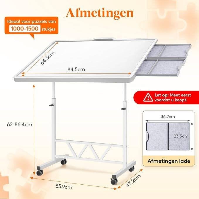 Puzzeltafel met wielen, 1500 stuks, 84,6 x 64,5 cm, wit, Ophalen, Nieuw
