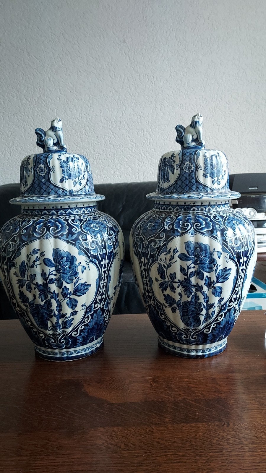Prachtig paar Delfts blauwe vazen met deksel, Ophalen of Verzenden