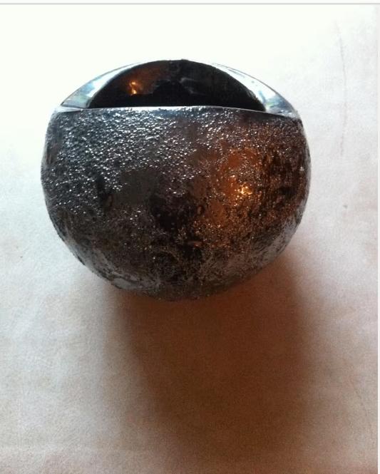 Bloempot zwart/zilver Br 20 cm H 17 cm, Rond, Ophalen of Verzenden, Zo goed als nieuw, Aardewerk