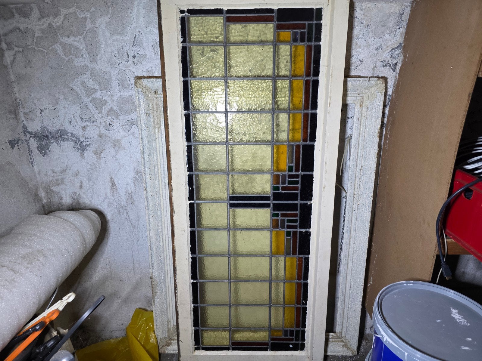Amsterdamse School Jaren 30, 3 glas in lood ramen., Doe-het-zelf en Verbouw, Ophalen, Gevelraam of Ruit, Gebruikt, Minder dan 80 cm